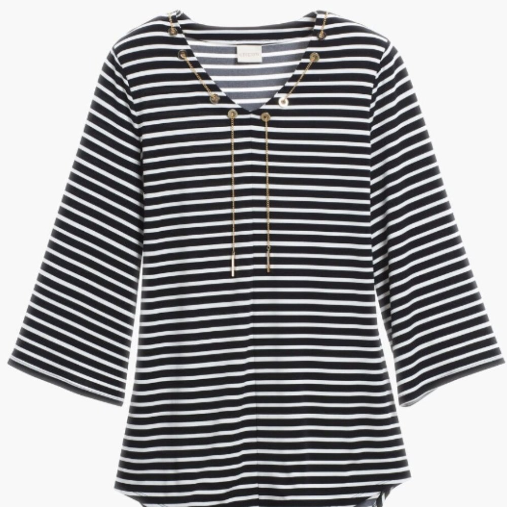 Chico’s Striped Top with Neck Chain Chico’s 2/US L - Picture 2 of 10